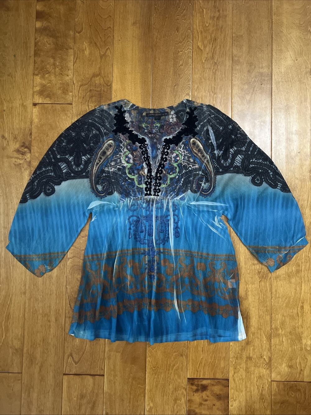Embroidered Paisley Sheer Top Size S Boho Indie Festival Mushka by Sienna Rose